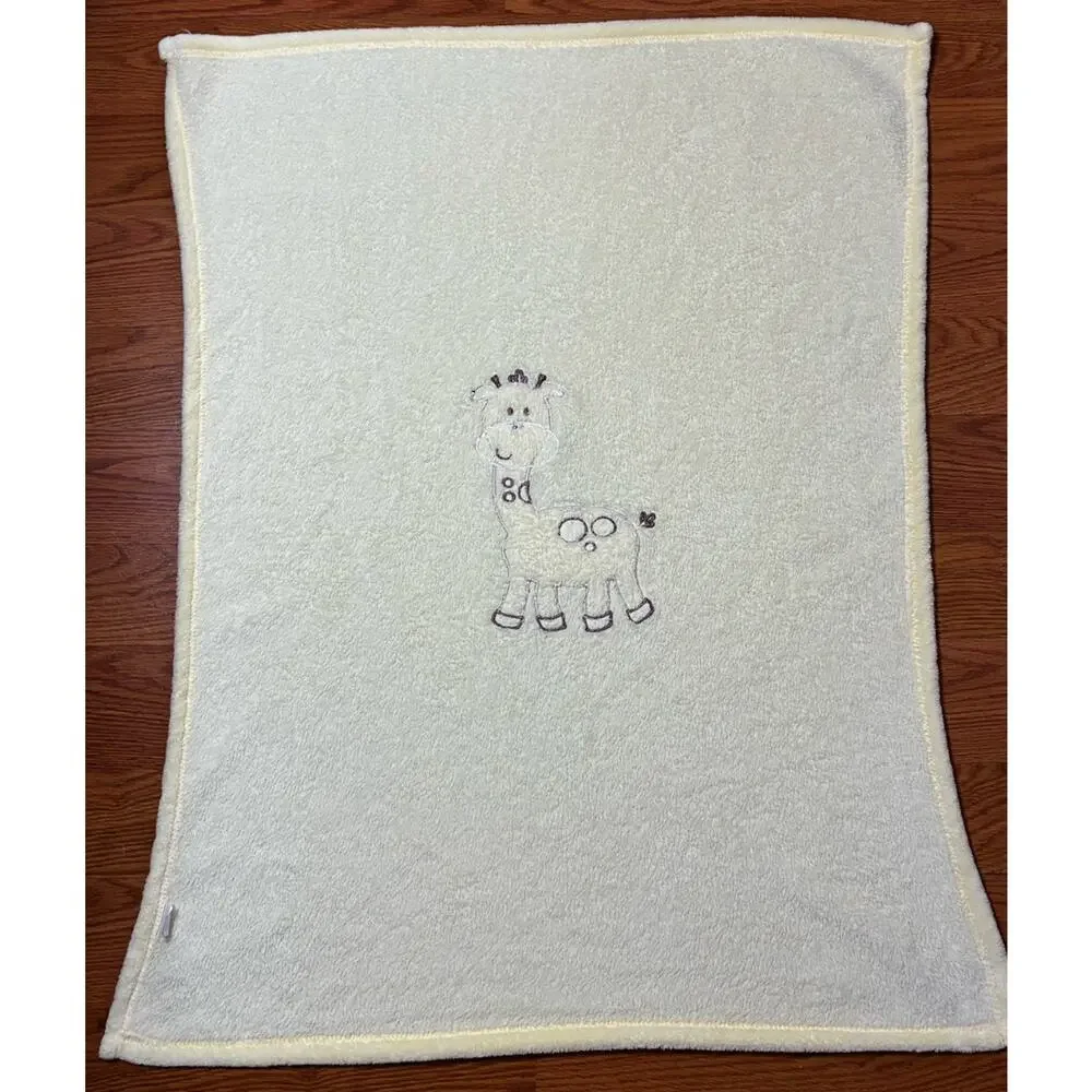 Cutie Pie Yellow Giraffe Baby Blanket Plush Embroidered 30x36